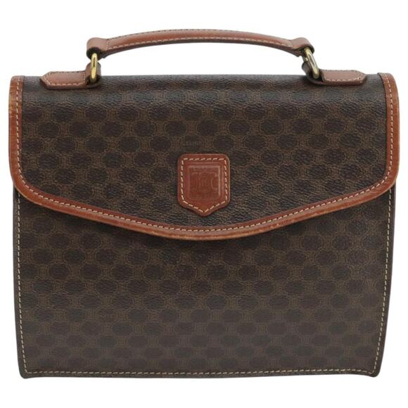 CELINE Macadam Canvas Hand Bag Pvc Leather Brown Gold - Picture 2 of 12